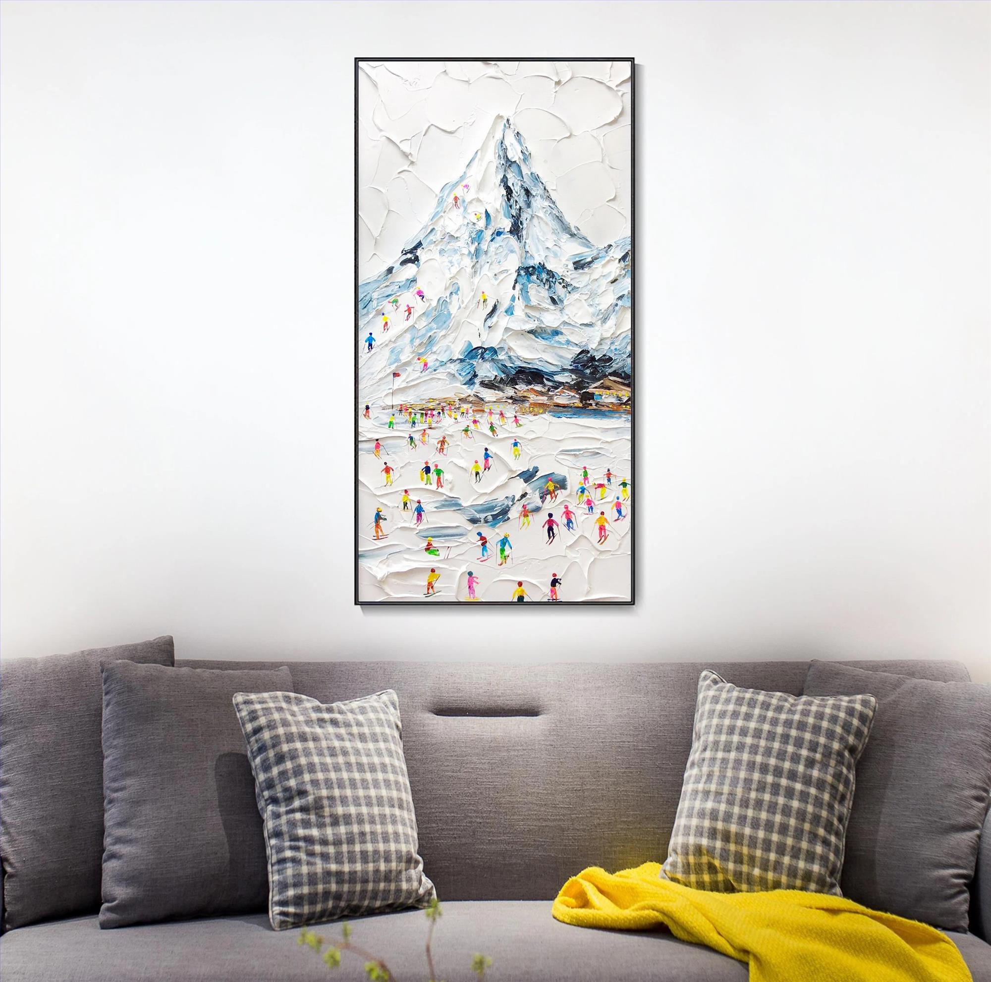 Skier on Snowy Mountain Wall Art Sport White Snow Skiing Room Decor by Knife 16 Oil Paintings